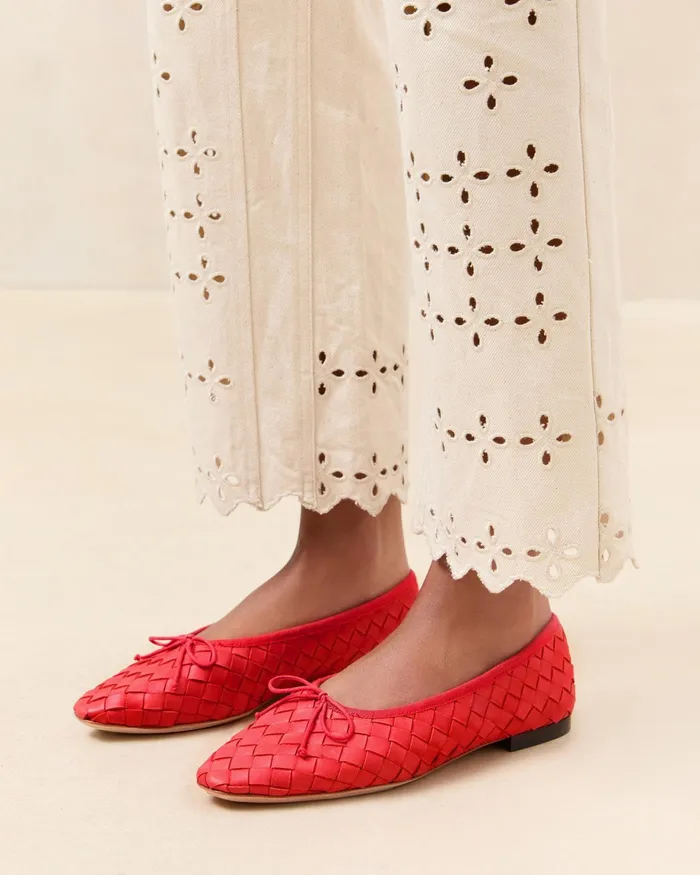 Loeffler Randall Landry Red Woven Ballet Flat Women Flats and Loafers Loeffler Randall Landry Red Woven Ballet Flat Women Flats and Loafers
