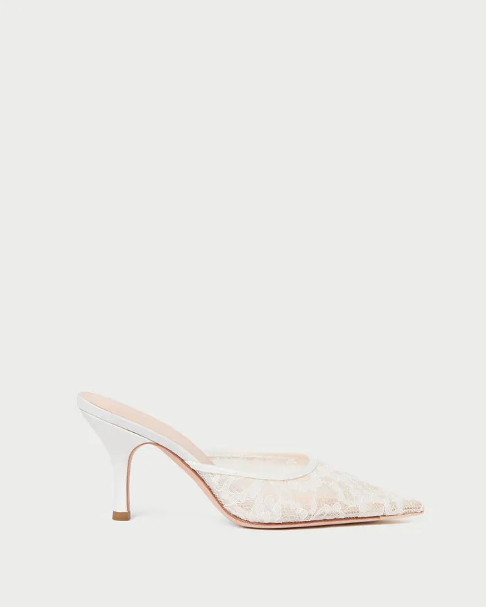 Loeffler Randall Layla White Lace Mule Women Pumps and Mules