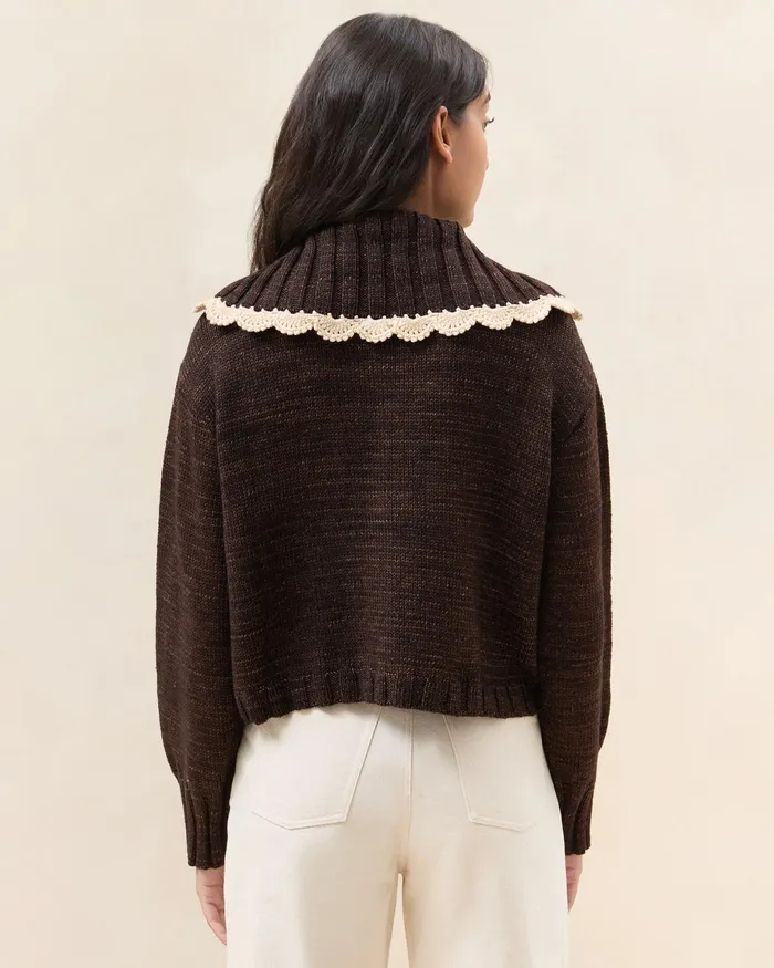 Loeffler Randall Lo BrownCream Collared Cardigan L Sweaters and Knits L Apparel Women Tops Loeffler Randall Lo BrownCream Collared Cardigan L Sweaters and Knits L Apparel Women Tops