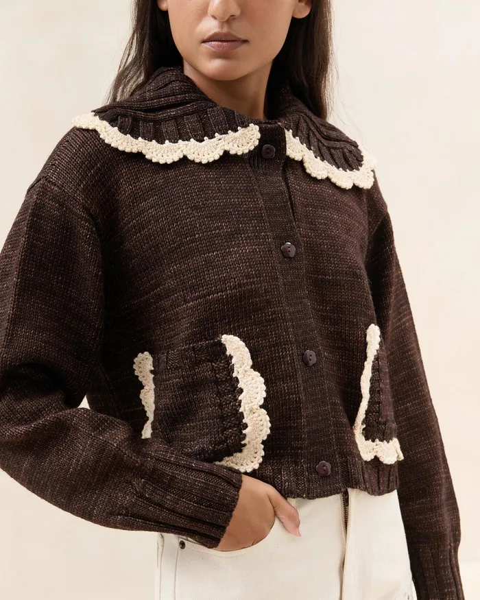 Loeffler Randall Lo BrownCream Collared Cardigan L Sweaters and Knits L Apparel Women Tops Loeffler Randall Lo BrownCream Collared Cardigan L Sweaters and Knits L Apparel Women Tops