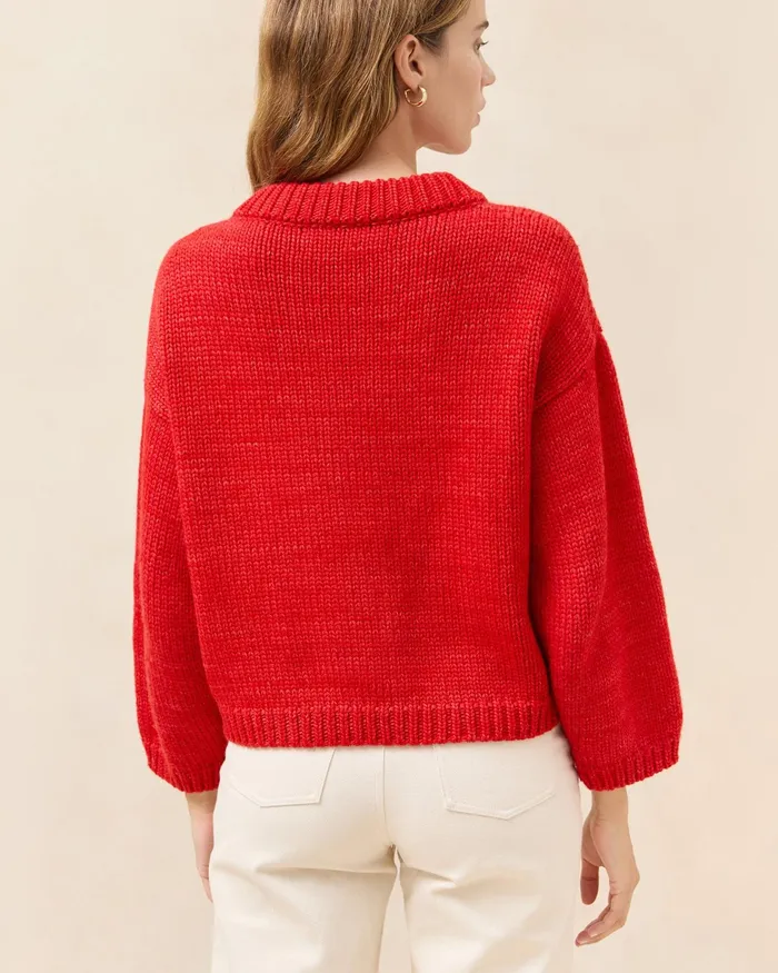 Loeffler Randall Maddie Red Wool Cardigan Women Knitwear Loeffler Randall Maddie Red Wool Cardigan Women Knitwear