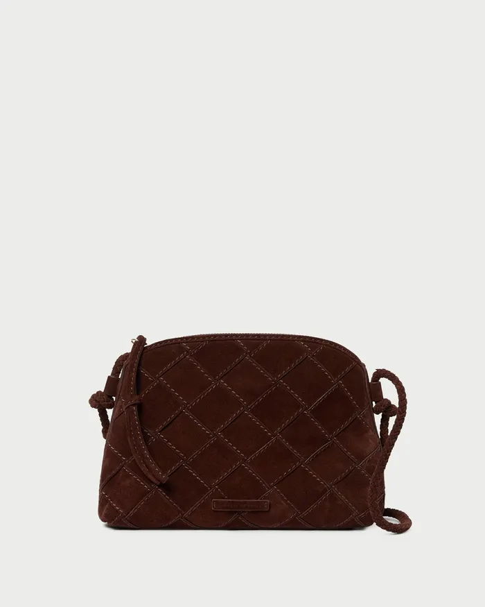 Loeffler Randall Mallory Espresso Woven Suede Crossbody Women Crossbodies