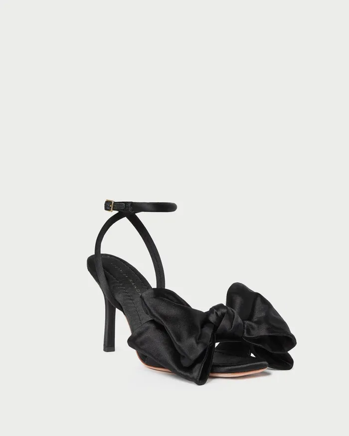 Loeffler Randall Marlena Black Satin Bow Sandal Women Heeled Sandals