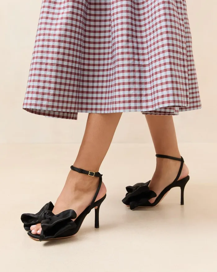Loeffler Randall Marlena Black Satin Bow Sandal Women Heeled Sandals Loeffler Randall Marlena Black Satin Bow Sandal Women Heeled Sandals