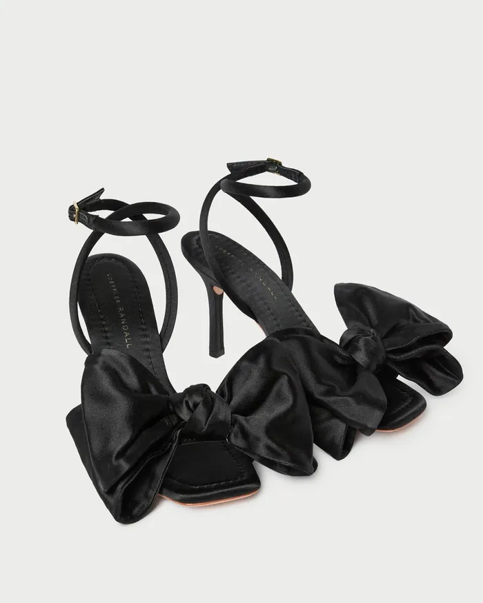 Loeffler Randall Marlena Black Satin Bow Sandal Women Heeled Sandals Loeffler Randall Marlena Black Satin Bow Sandal Women Heeled Sandals