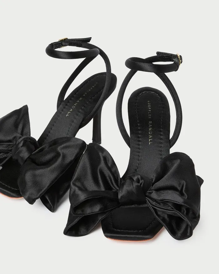 Loeffler Randall Marlena Black Satin Bow Sandal Women Heeled Sandals Loeffler Randall Marlena Black Satin Bow Sandal Women Heeled Sandals