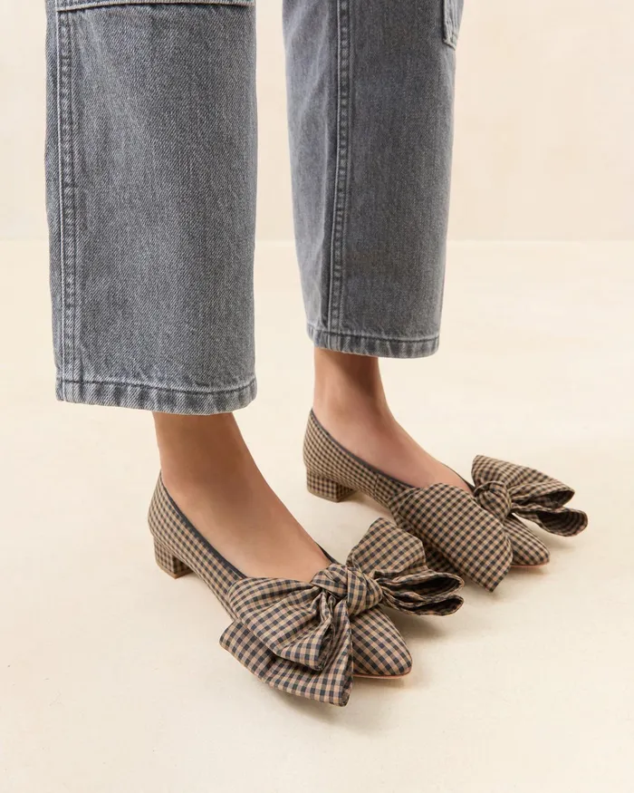 Loeffler Randall Noa BrownBlack Check Bow Flat Women Flats and Loafers Loeffler Randall Noa BrownBlack Check Bow Flat Women Flats and Loafers