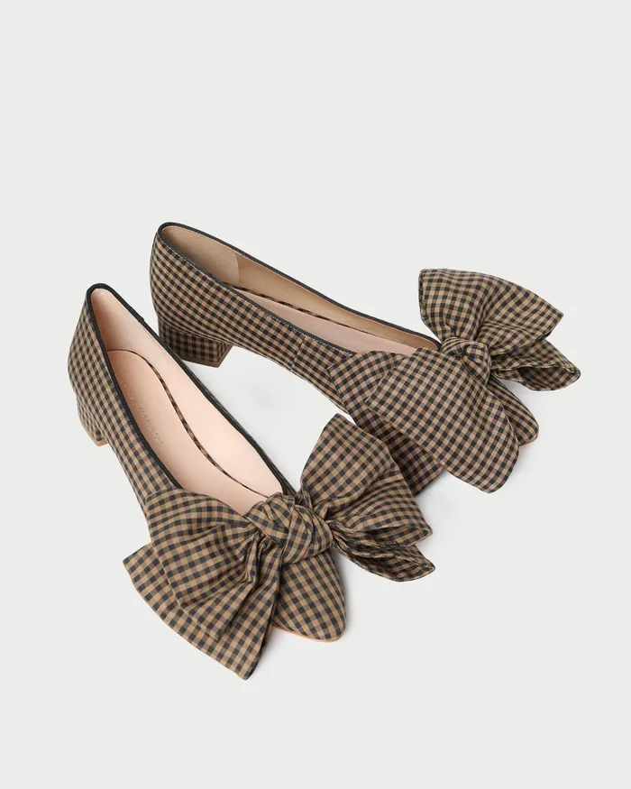 Loeffler Randall Noa BrownBlack Check Bow Flat Women Flats and Loafers Loeffler Randall Noa BrownBlack Check Bow Flat Women Flats and Loafers