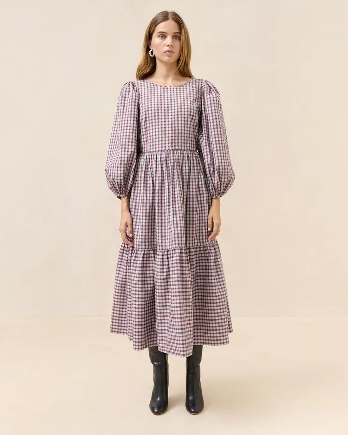 Loeffler Randall Ramina BlueMaroon Plaid Dress Women Dresses