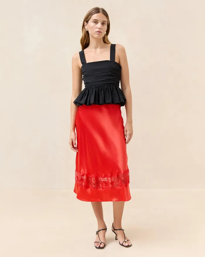 Loeffler Randall Saskia Red Silk Skirt Women Bottoms