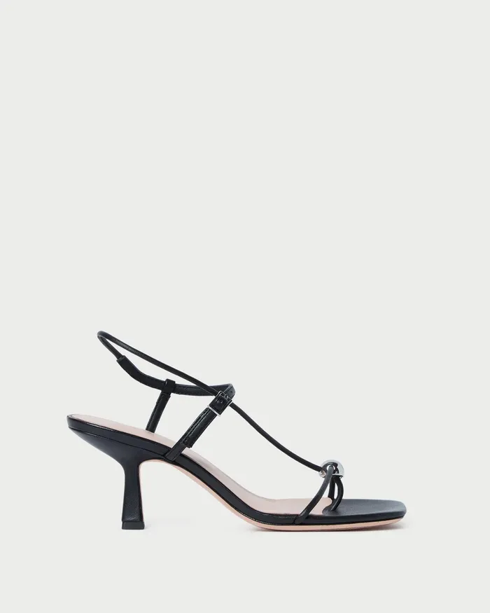 Loeffler Randall Triana Black Leather MidHeel Sandal Women Heeled Sandals