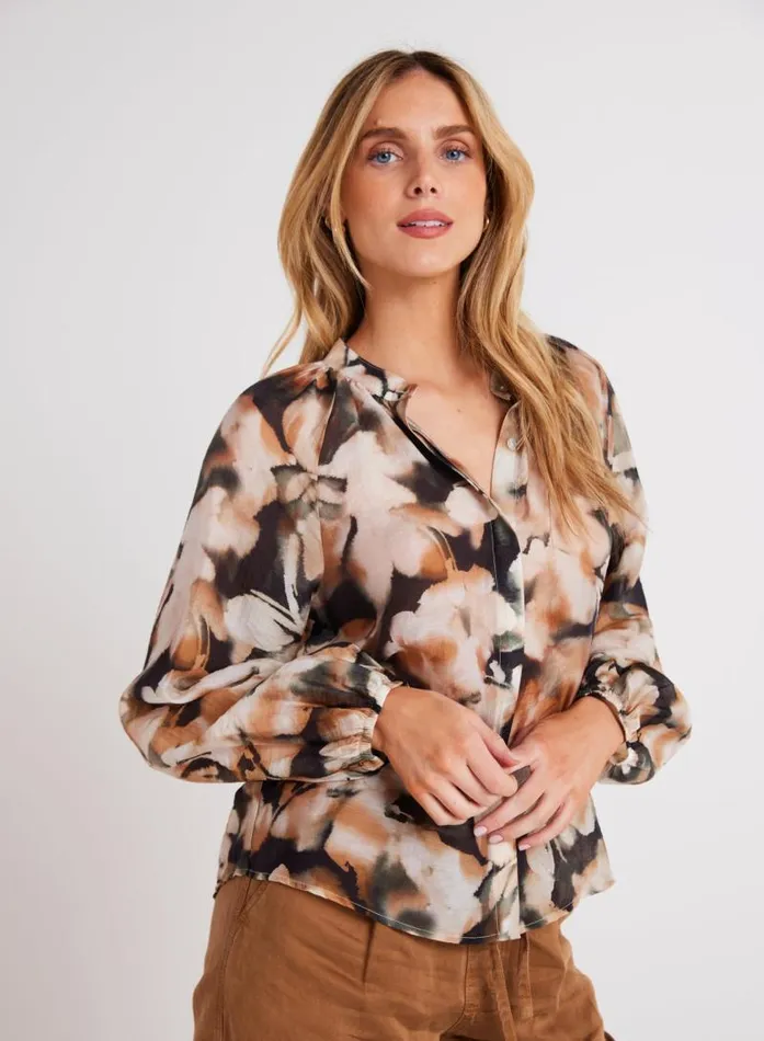 Long Sleeve Shirred Raglan Shirt 8211 Harvest Floral Print Women Bella Dahl Button Down