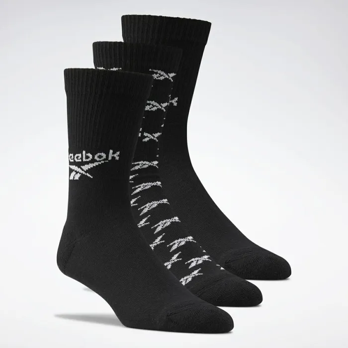 Loungewear MensWomens Reebok Classics FoldOver Crew Socks 3 Pairs Black