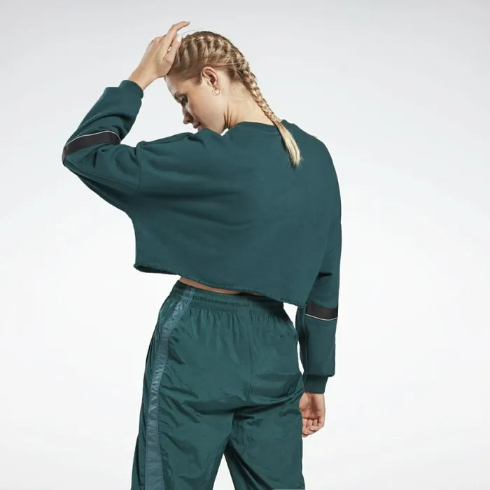 Loungewear Womens Reebok Studio Cropped French Terry Crew Sweatshirt Forest Green
