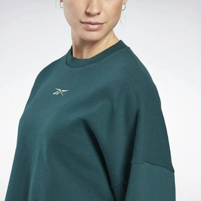 Loungewear Womens Reebok Studio Cropped French Terry Crew Sweatshirt Forest Green