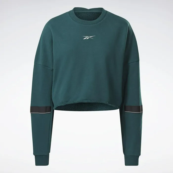 Loungewear Womens Reebok Studio Cropped French Terry Crew Sweatshirt Forest Green