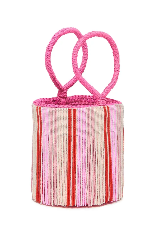 LoveShackFancy Bags Womens Double Handle Bucket Bag PINK
