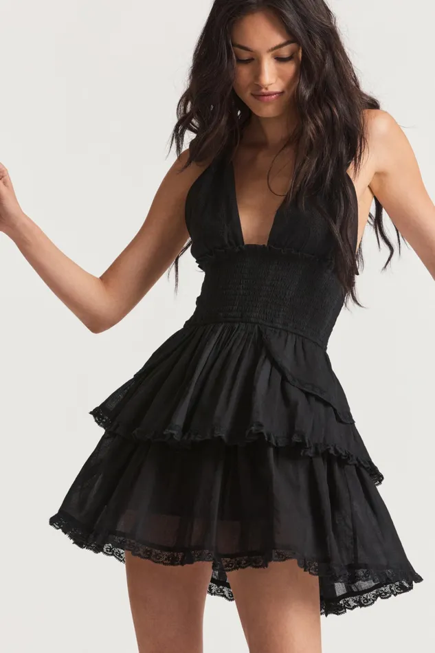 LoveShackFancy Dresses Womens Deanna Halter Mini Dress BLACK