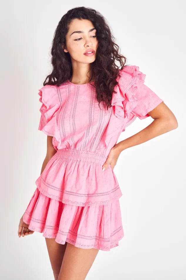 LoveShackFancy Dresses Womens Natasha Mini Dress 8211 VIVID PINK VIVID PINK 8211 VIVID PINK
