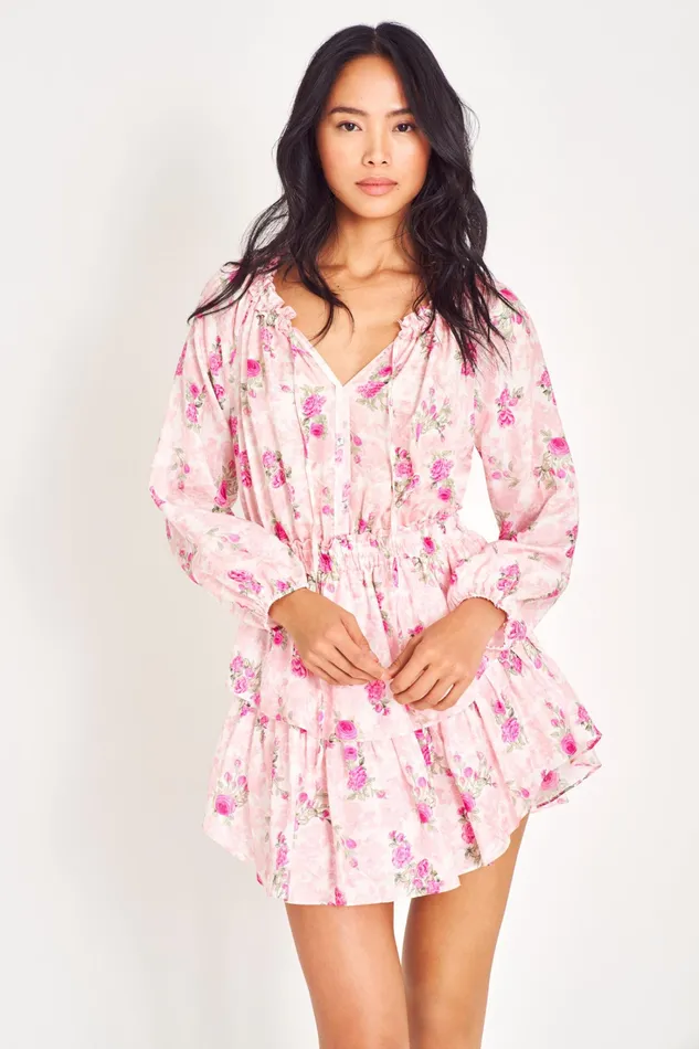 LoveShackFancy Dresses Womens Popover Silk Mini Dress PINK IVY