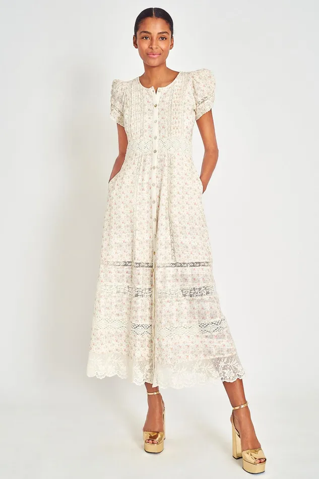 LoveShackFancy Dresses Womens Tamsin Midi Dress SANDY FIELDS