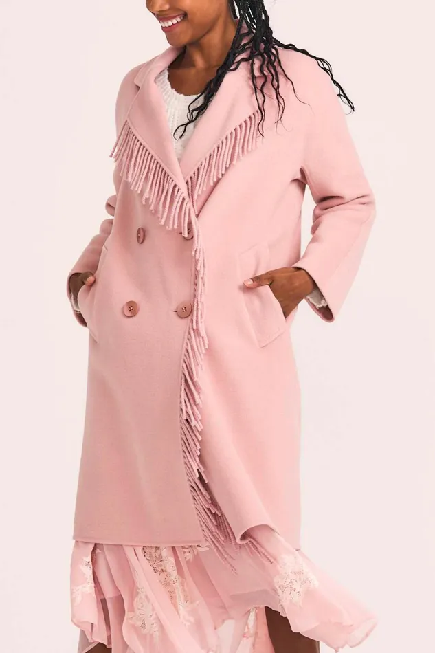 LoveShackFancy Jackets and Coats Womens Cashmere Fringe Coat PINK