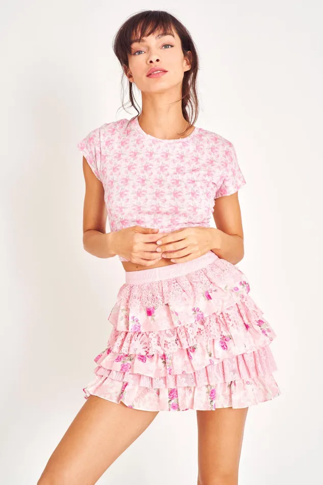 LoveShackFancy Skirts Womens Melrita Silk Mini Skirt PINK IVY