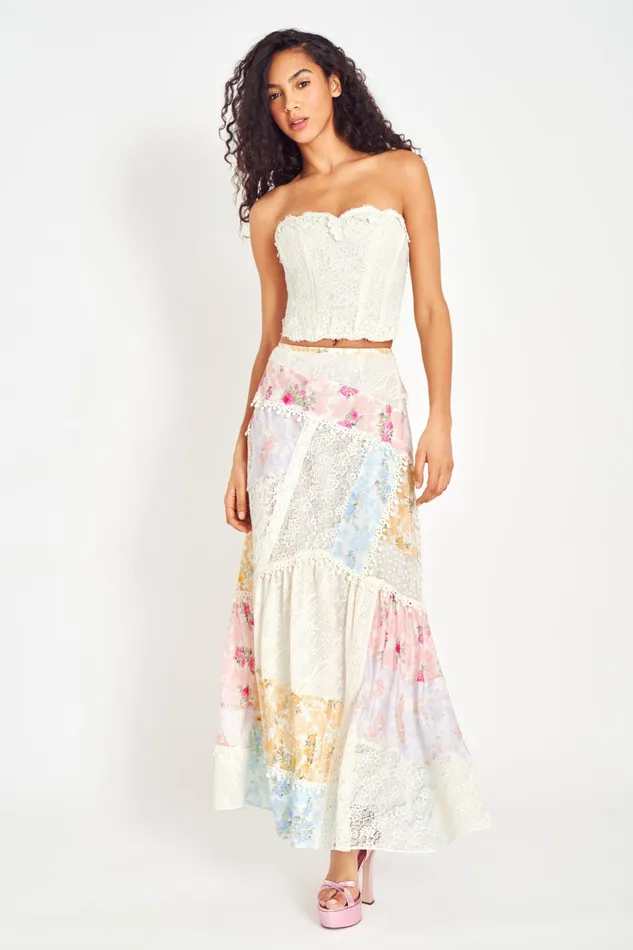 LoveShackFancy Skirts Womens Obelia Silk Maxi Skirt RAINBOW CLOUDS