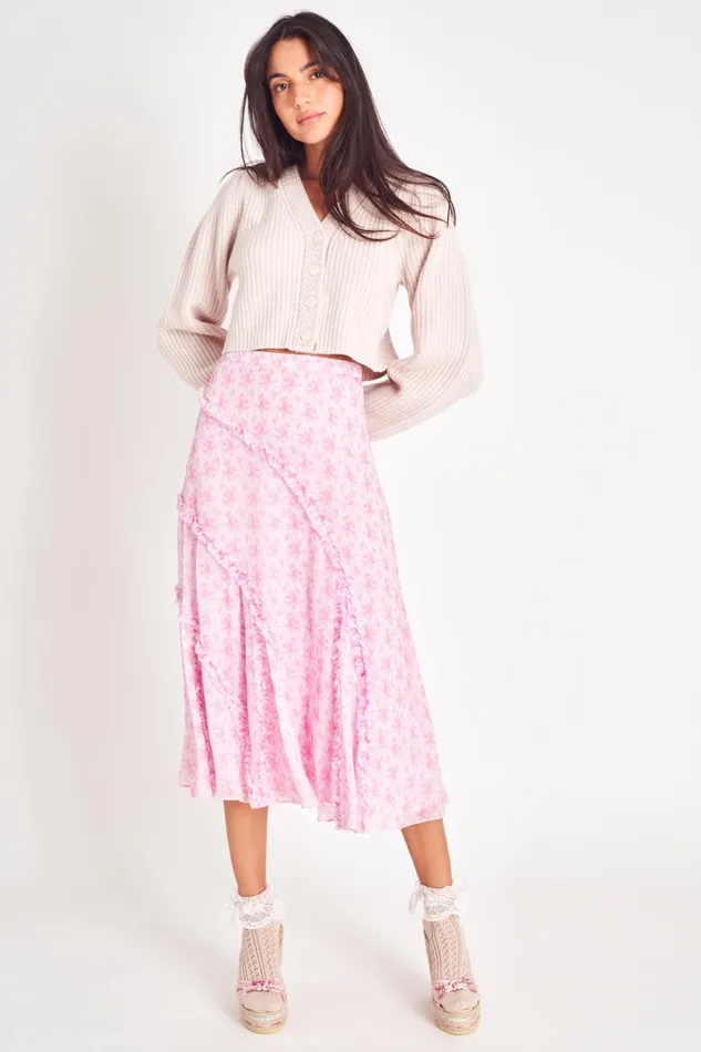 LoveShackFancy Skirts Womens Porscha Midi Skirt ROSE PATCH