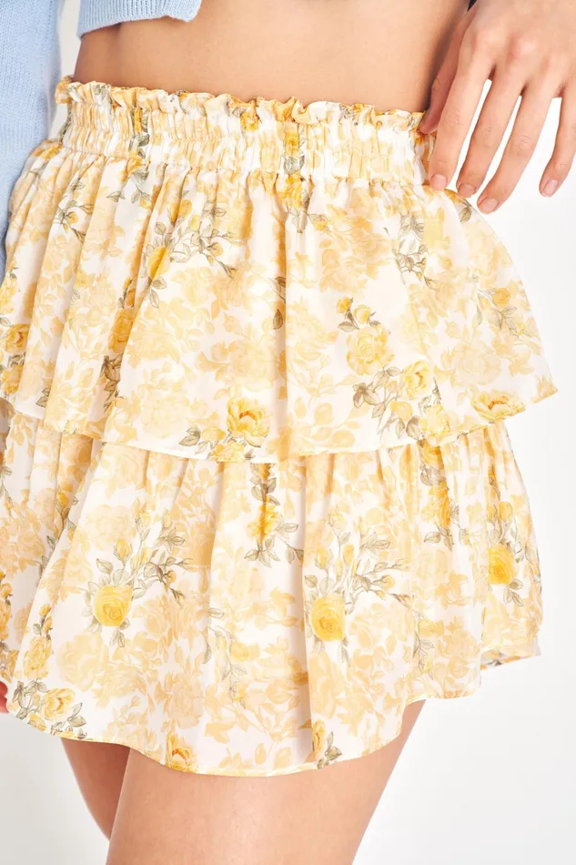 LoveShackFancy Skirts Womens Ruffle Mini Skirt LEMON DAYDREAM