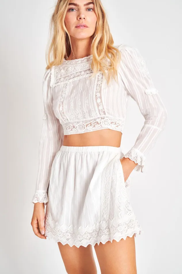 LoveShackFancy Skirts Womens Sterling Mini Skirt TRUE WHITE