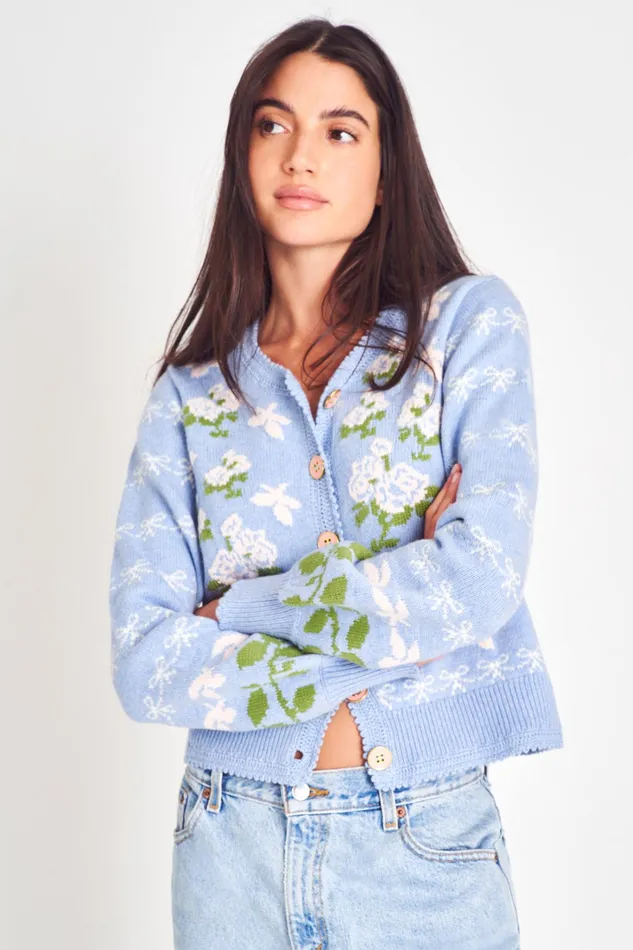 LoveShackFancy Sweaters and Knits Womens Charlo Cardigan PERIWINKLE ORCHARD