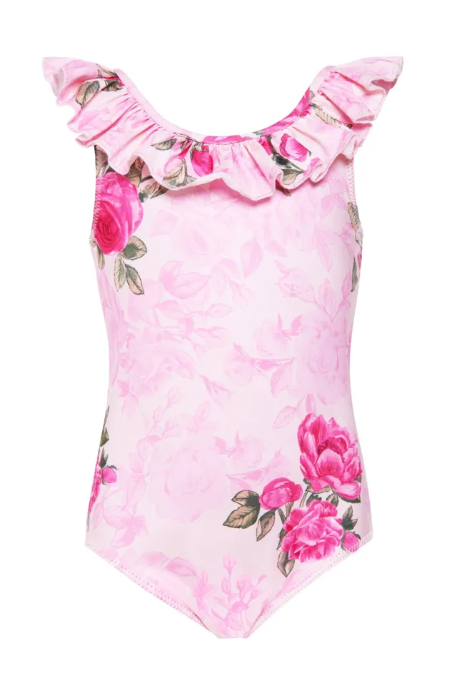 LoveShackFancy Swim Kids Girls Junip Suit PINK IVY