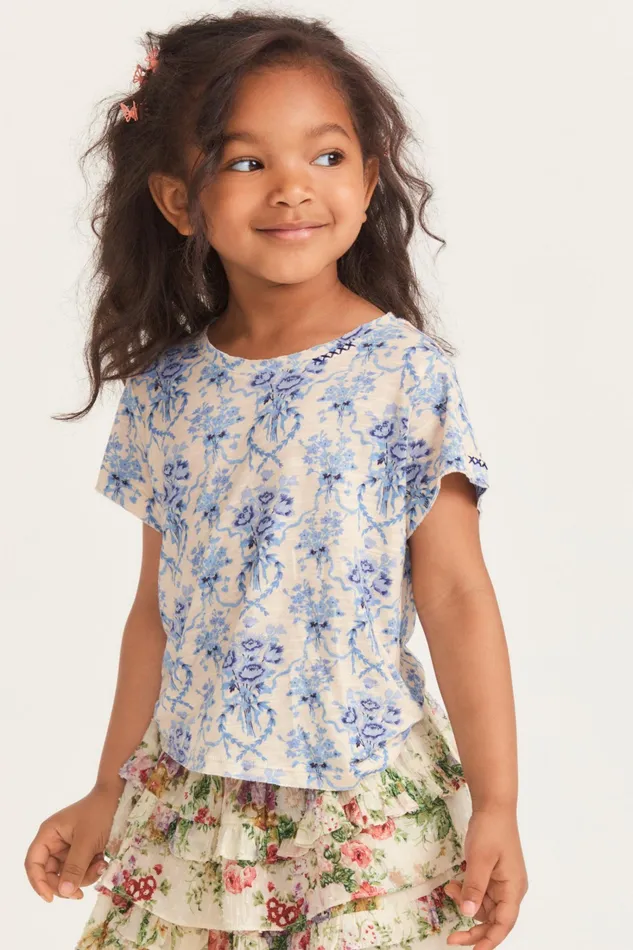 LoveShackFancy Tops Kids Girls Mini Calix Tee FROSTED SHORES