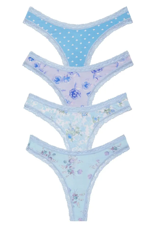 LoveShackFancy Underwear Womens Soft Blue Ribbon 4 Pack Thong Box SOFT BLUE RIBBON LoveShackFancy Underwear Womens Soft Blue Ribbon 4 Pack Thong Box SOFT BLUE RIBBON