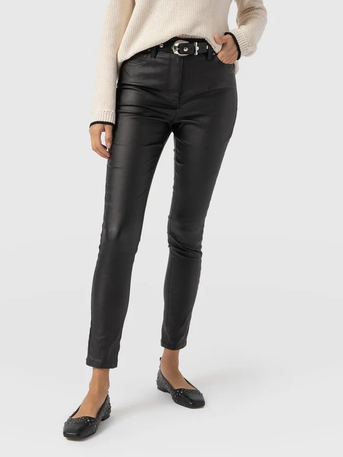 Maeva Skinny Pant 8211 Black Coated Black Coated Women Saint And Sofia Pants