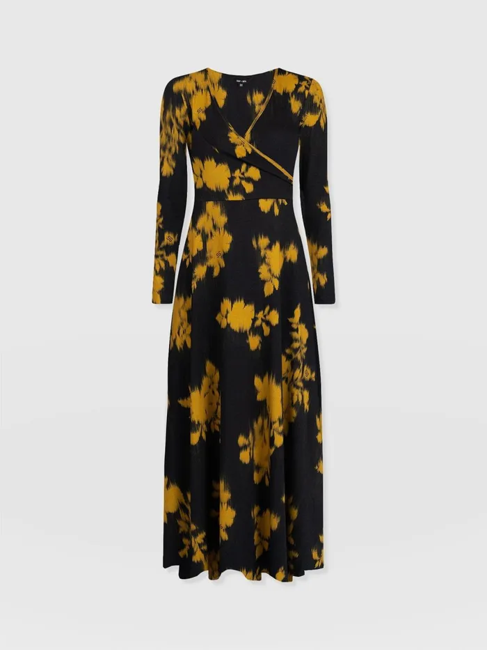 Maggie Wrap Midi Dress 8211 Yellow Fade Floral Yellow Fade Floral Women Saint And Sofia Dresses
