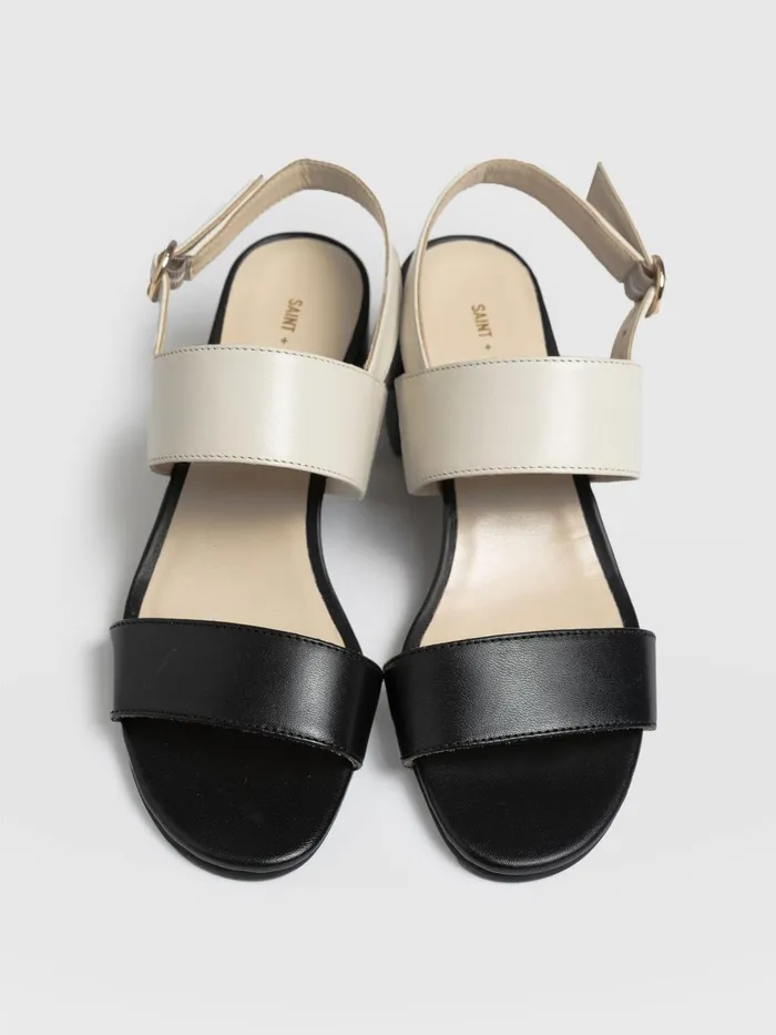 Maida Block Heeled Sandal 8211 Cream and Black Cream and Black Women Saint And Sofia All Sandals