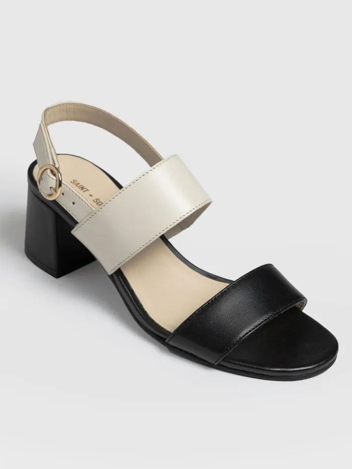 Maida Block Heeled Sandal 8211 Cream and Black Cream and Black Women Saint And Sofia All Sandals