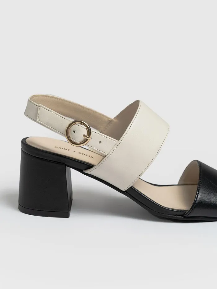 Maida Block Heeled Sandal 8211 Cream and Black Cream and Black Women Saint And Sofia All Sandals