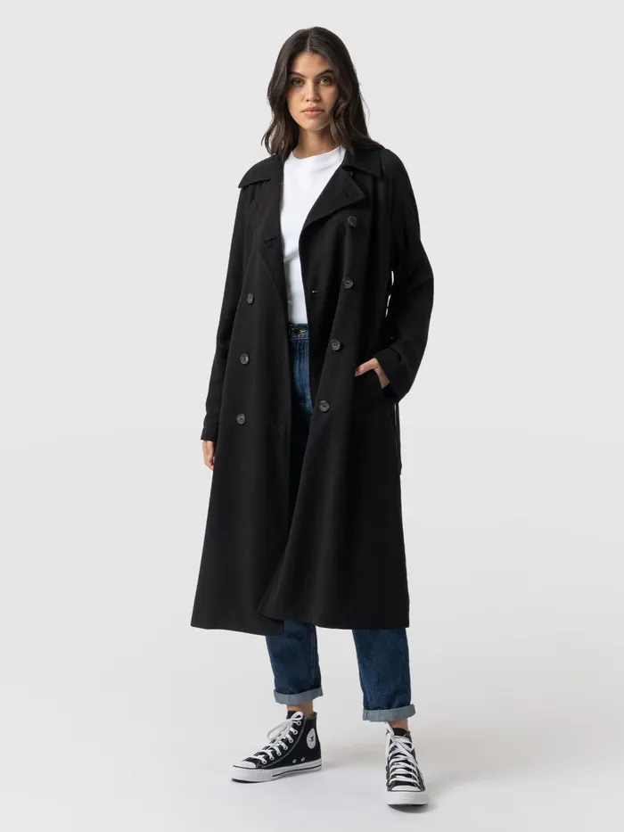 Marion Double Breasted Trench 8211 Black Black Women Saint And Sofia Coats and Jackets