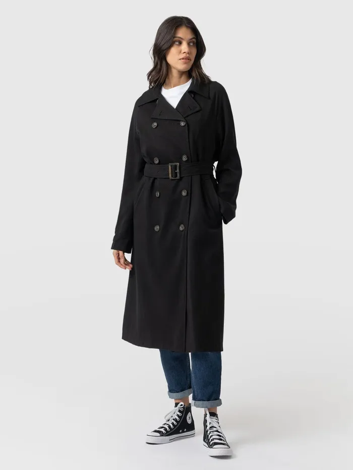 Marion Double Breasted Trench 8211 Black Black Women Saint And Sofia Coats and Jackets