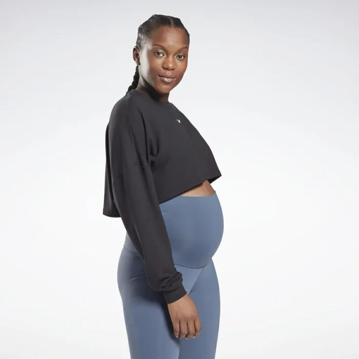 Maternity Womens Reebok Studio Maternity Cropped Long Sleeve Top Black