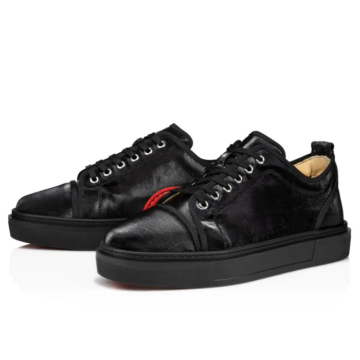 Men Adolon Junior Sneakers 8211 Coated Canva 8211 Black Black Christian Louboutin Low Top Sneakers