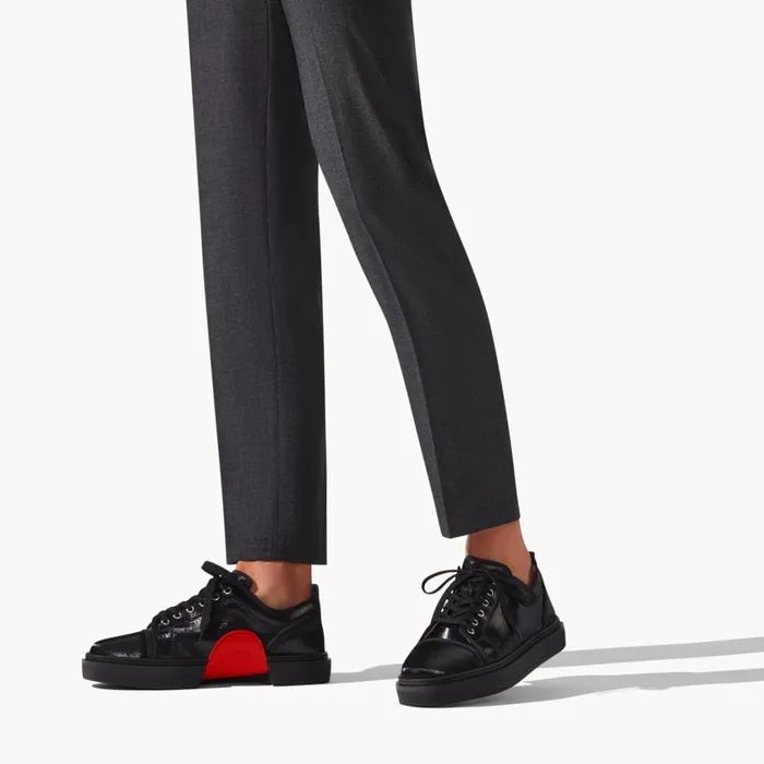 Men Adolon Junior Sneakers 8211 Coated Canva 8211 Black Black Christian Louboutin Low Top Sneakers