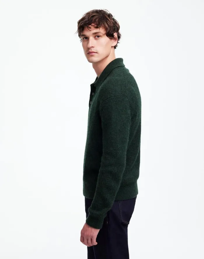 Men AlpacaBlend Sweater Polo Shirt Heather Black Pine Madewell Sweaters