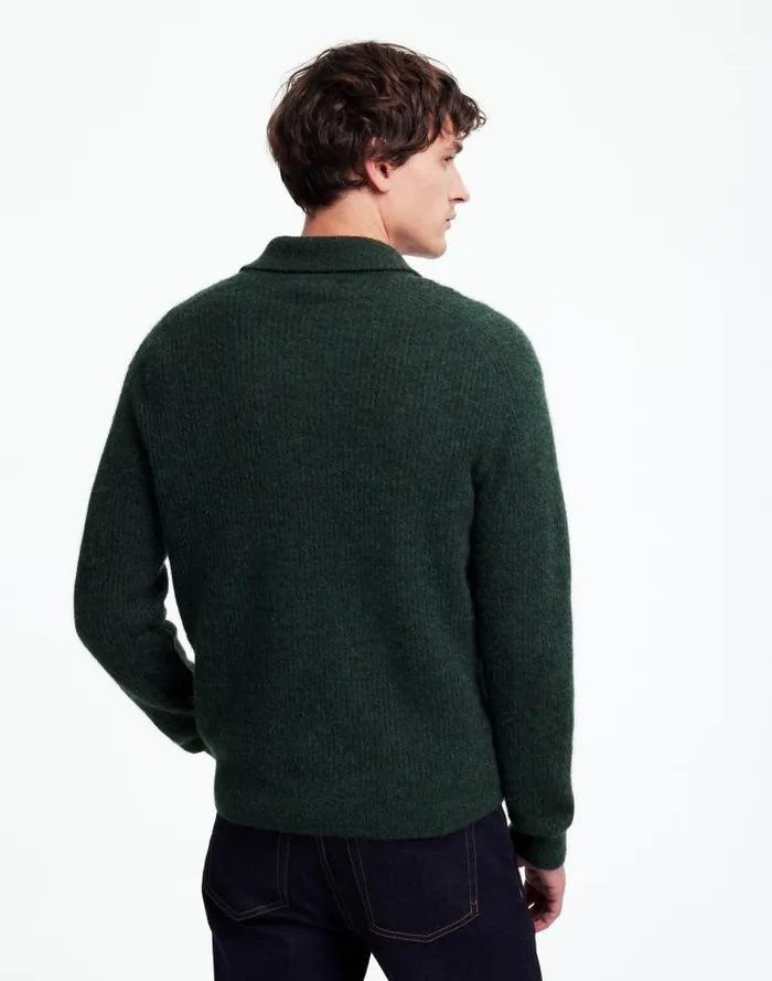 Men AlpacaBlend Sweater Polo Shirt Heather Black Pine Madewell Sweaters