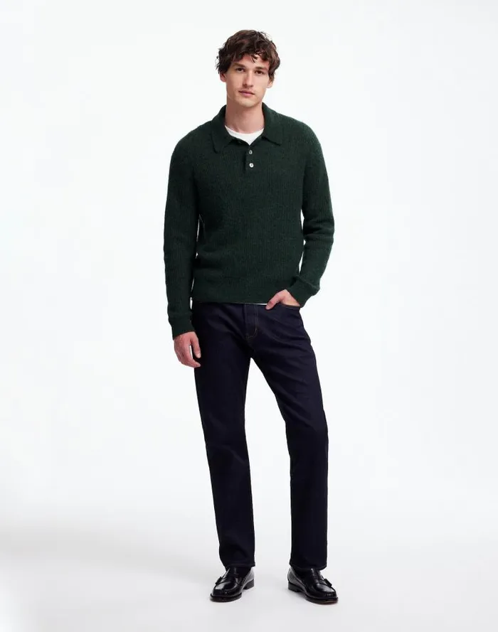 Men AlpacaBlend Sweater Polo Shirt Heather Black Pine Madewell Sweaters