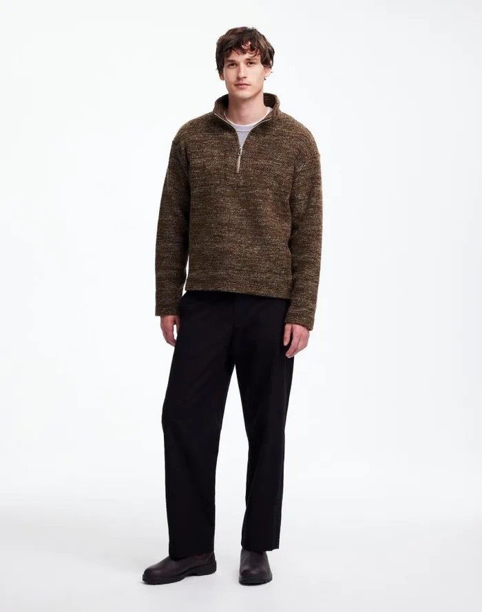 Men Boucl QuarterZip Pullover Brown Madewell Hoodies and Sweatshirts