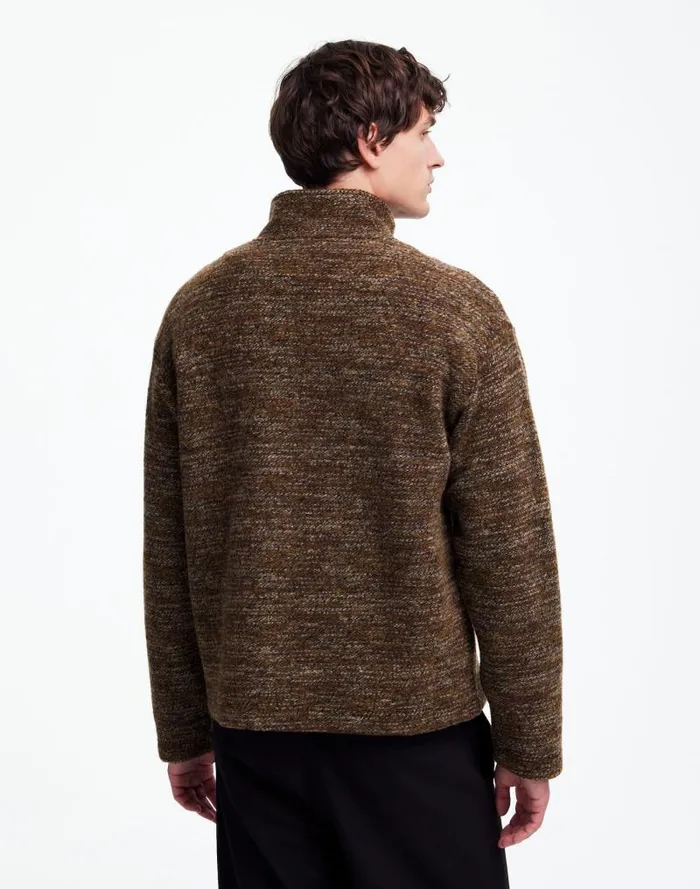 Men Boucl QuarterZip Pullover Brown Madewell Hoodies and Sweatshirts